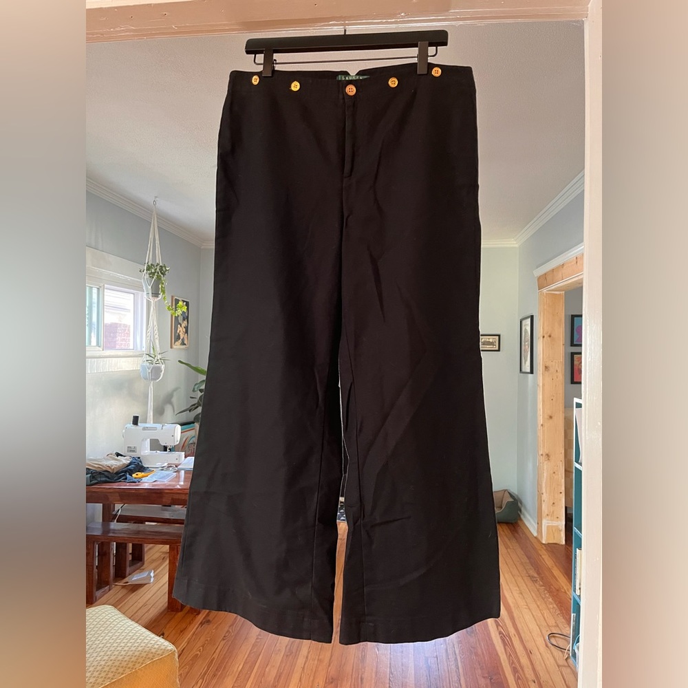 Lauren by Ralph Lauren Black Wide-Leg Pants. 14P
